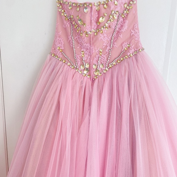 PINK BLUSH SOFT CRYSTAL LACE SHERRI HILL PRINCESS WEDDING PROM BALLGOWN SIZE 12 - Picture 9 of 16